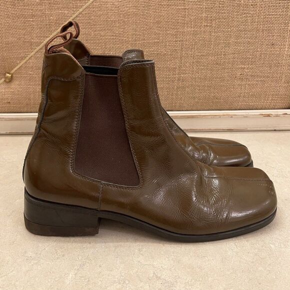 MIU MIU by Prada - Brown Patent Chelsea Leather Boots, Size 7 main image 4
